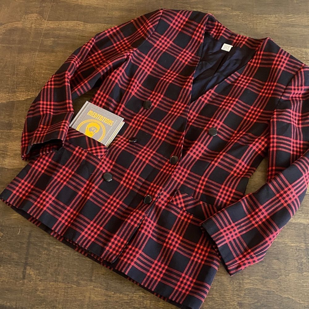 Vintage Worthington Red and Black Checkered Double Button Blazer